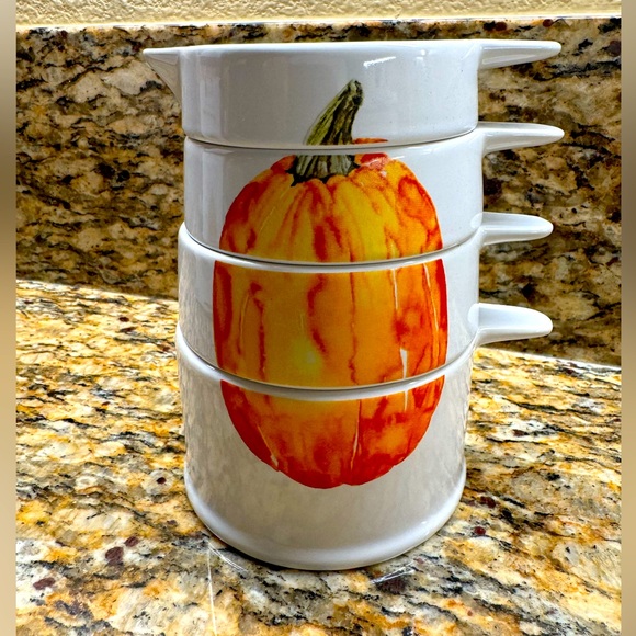 Set of (4) Stacking Measuring Cups - Fall, Thanksgiving, Pumpkin Theme - Ceramic - Picture 2 of 12